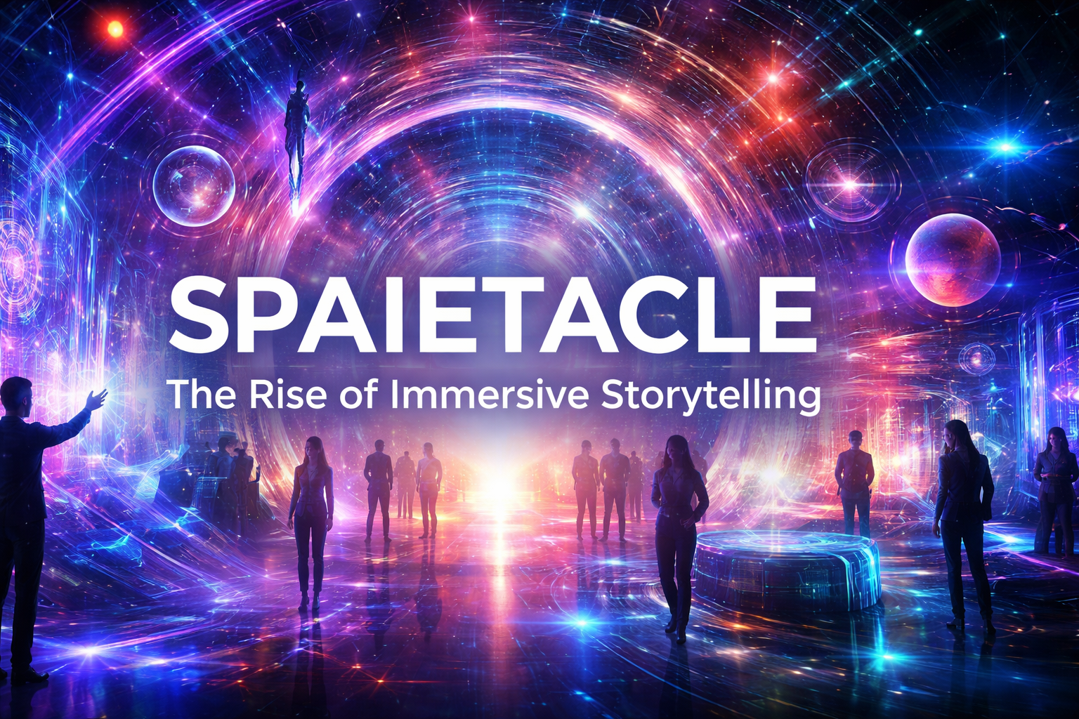 Immersive digital environment representing the concept of Spaietacle with interactive storytelling and futuristic visuals