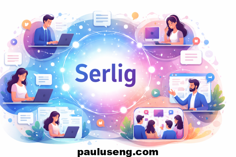 Illustration of Serlig showing users connected through content creation, discussion, and community engagement in a digital platform.